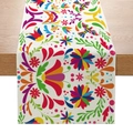 Colorful Mexican Otomi style table runner with floral and bird patterns on wooden table - Off-white Base Folk Flower and Bird Pattern (ZQ23-4)