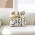 Funda de cojín floral con bordado en relieve amarillo y gris sobre tela blanca - Cuadrado (Flor Amarilla de la Mañana) / 45x45cm(Solo funda) / Flor Amarilla de la Mañana