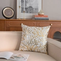 White plush pillowcase with golden coral foil print on a beige sofa in a cozy room - 45*45cm (No Core) / Golden Coral White Style (GOLD003-1)