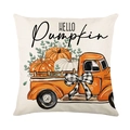 Hello Pumpkin decorative pillow cover featuring a vintage orange truck and autumn harvest design - 45x45cm / JYM453-4 (Hello Pumpkin Style)