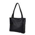 Minimalist black PU leather tote bag with long shoulder straps and zipper closure - Black