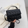 Fashionable black quilted crossbody bag with chunky chain strap and gold hardware - Black