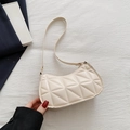 Chic cream white underarm bag with geometric triangular quilting and slim shoulder strap - Beige