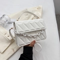 White quilted crossbody bag with thick chain detail and top handle in matte PU leather - White