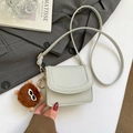 Litchi pattern light grey-green crossbody bag with removable brown plush keychain - With Pendant / Gray