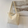 Borsa tote minimalista bianco crema in pelle PU con trama litchi e sottili spalline lunghe - Bianco