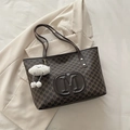 Brown tote bag with letter prints and cloud charm accessory for women office style - With Pendant / Brown