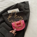 Pink semi-circle saddle bag with cherry buckle and elegant gold chain strap - Rose Pink