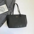 Minimalist large-capacity black tote bag with gold lettering and shoulder straps. - Black