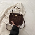 Borsa a tracolla vintage leopardata marrone scuro con chiusura girevole dorata - Marrone