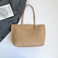Minimalist large capacity khaki tote bag with premium smooth texture and gold logo - Khaki