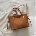 Sac cabas vintage en daim marron avec détails à cordon et grande capacité de rangement - Marron (Sans Pendentif)