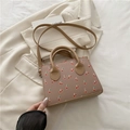 Borsa a mano rettangolare marrone con stampe di ciliegie rosse e tracolla regolabile - Cachi