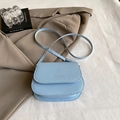 Minimalist light blue small square shoulder bag with adjustable strap in leather style - Blue
