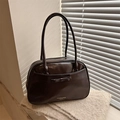 Vintage dark brown large tote bag with bow detail and glossy finish on neutral base - Dark Brown