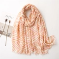 Pink and orange geometric print cotton linen scarf with frayed edges on a white background - 180*90CM / Pink Orange Geometric (SL2012-014)