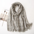 Linen feel long scarf with gray wave patterns and fringes for autumn fashion - Geometric Wave Texture (SL2012-002) / 190*90cm