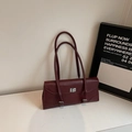 Bolso de hombro rectangular burdeos vintage con cierre giratorio plateado fino - Burdeos