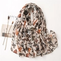 Boheemse linnen sjaal met vlinderprint en zilverfolie in beige voor veelzijdige styling - Vlinderprint Stijl (SL2013-024) / 180x70cm