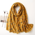 Bohemian mustard yellow cotton linen scarf with floral print and fringe tassels - 190*90cm / Ginger Yellow