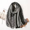 Longue écharpe léopard pour femme avec patchwork géométrique et texture douce en coton-lin - Gris Foncé