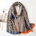 Leopardenmuster Baumwolle Leinen Schal für Damen mit elegantem Patchwork-Design für Strand - Orange Blau