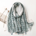 Blue geometric print lightweight scarf with tassels on a white minimalist background - Blue Geometric Style (SL2104-032)