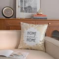 White throw pillow case with golden leaf print and Home Sweet Home text on sofa - Gold005-4 / 45x45cm (Single Cover Only)