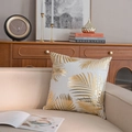 Square plush throw pillow cover featuring a metallic golden palm leaf print on white fabric - Gold005-5 / 45x45cm (Single Cover Only)