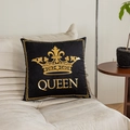 Funda de cojín de felpa corta negra con corona dorada y letras Queen impresas - Estilo Queen Negro