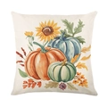Funda de cojín decorativa de otoño con calabaza y girasol para sofá en estilo de lino - 45x45cm / Varias Calabazas y Girasol (JYM456-4)