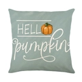 Funda de cojín verde salvia con diseño de calabaza y texto Hello Pumpkin para otoño - 45x45cm / Calabaza y Texto Hello Pumpkin (JYM456-3)