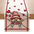 Valentine table runner with gnome holding love banner and red hearts on white polyester - Gnome Holding LOVE Banner Style (ZQ18-4)
