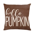 Brauner Kissenbezug aus Polyester mit weißem Hello Pumpkin Aufdruck für die Herbstdeko - Dunkelbraun Hello Pumpkin (JYM460-3)