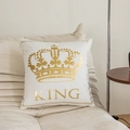 Funda de cojín de felpa blanca con corona dorada y estampado King impreso - Estilo King Blanco