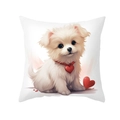 Witte kussensloop met schattige puppy illustratie en rode hartjes voor Valentijnsdag - Puppy met Hartjeshanger (TPR491-1) / 45*45cm (Zonder kussenvulling)