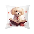 Witte vierkante kussensloop met schattige puppy die leest en hartjespatronen - Puppy leest rood boek (TPR491-2) / 45*45cm (Zonder kussenvulling)