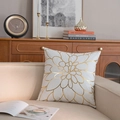 White pillow cover with golden floral foil prints on a cream sofa in a modern living room - White Base Gold Leaf Style (GOLD004-3) / 45x45cm (Cover Only)