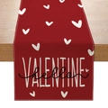Runner da tavola rosso per San Valentino con cuori bianchi e scritta VALENTINE - 33cmx180cm / Stile Hello Cuore Bianco su Base Rossa (ZQ18-9)