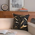 Black and gold throw pillow cover with geometric leaf patterns for modern home decor - Black Base Gold Geometric Line Style (GOLD004-4) / 45x45cm (Cover Only)