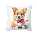 Cute corgi puppy with red bow and watercolor hearts on white square pillowcase - Corgi with Large Red Bowtie (TPR491-5) / 45*45cm (Insert Not Included)