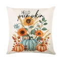 Herbst Kissenhülle mit Kürbis und Sonnenblume Motiv sowie HELLO pumpkin Aufdruck - Kürbis Sonnenblume Illustration (JYM465-4)