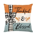 Kissenbezug mit Herbst-Kürbis, Thankful & Blessed Aufdruck und schwarz-weißer Schleife - Thankful Blessed Karoschleife Ahorn (JYM465-3)