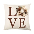 Linen texture floral LOVE pillow cover for autumn home decor and sofa styling - Love Wreath Style (JYM468-3)