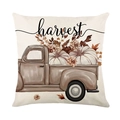 Autumn floral harvest pumpkin truck decorative pillow case in square linen style - Harvest Truck Style (JYM468-4)