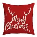 Red Christmas pillowcase with Merry Christmas text and reindeer antlers on fabric - Red Background White Antler Text(JYM479-14)