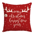 Red Christmas pillow cover with white Merry Christmas text and reindeer antlers - Red Background White Reindeer Snowball Text(JYM479-15)