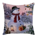 Christmas snowman print decorative pillow cover with oil painting style on white background - 45x45cm / Snowman in Pink Purple Night (JYM482-6)
