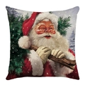Christmas Santa Claus cushion cover with evergreen branches printed on linen fabric - 45x45cm / Santa Holding Evergreen Branches (JYM482-9)