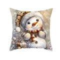Christmas snowman pillow cover with gold glitter hat and red scarf on cream background - Snowman With Gold Hat And Gift Box Style (CR024-1)